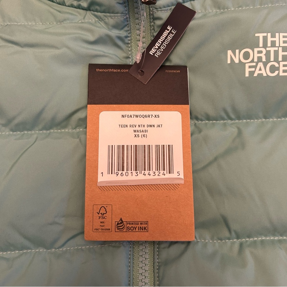 The North Face Teen Reversible North Down Jacket - Youth Wasabi X-Small (6) New - Picture 13 of 14